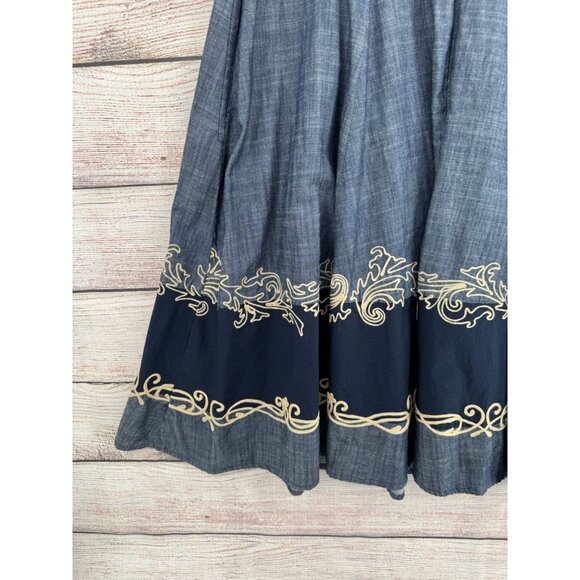 eShakti Custom Chambray Embroidered‎ A-Line Dress Women's Size Small Blue - Picture 6 of 13